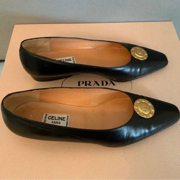 Authentic Celine Paris Leather Flat Loafer Black Rare Vintage Size 5.5 - Picture 5 of 14